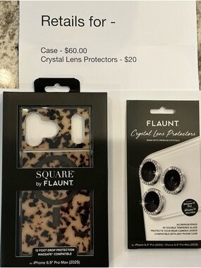 Flaunt Square Leopard Print Phone Case & Crystal Lens Protectors - Beige/Black